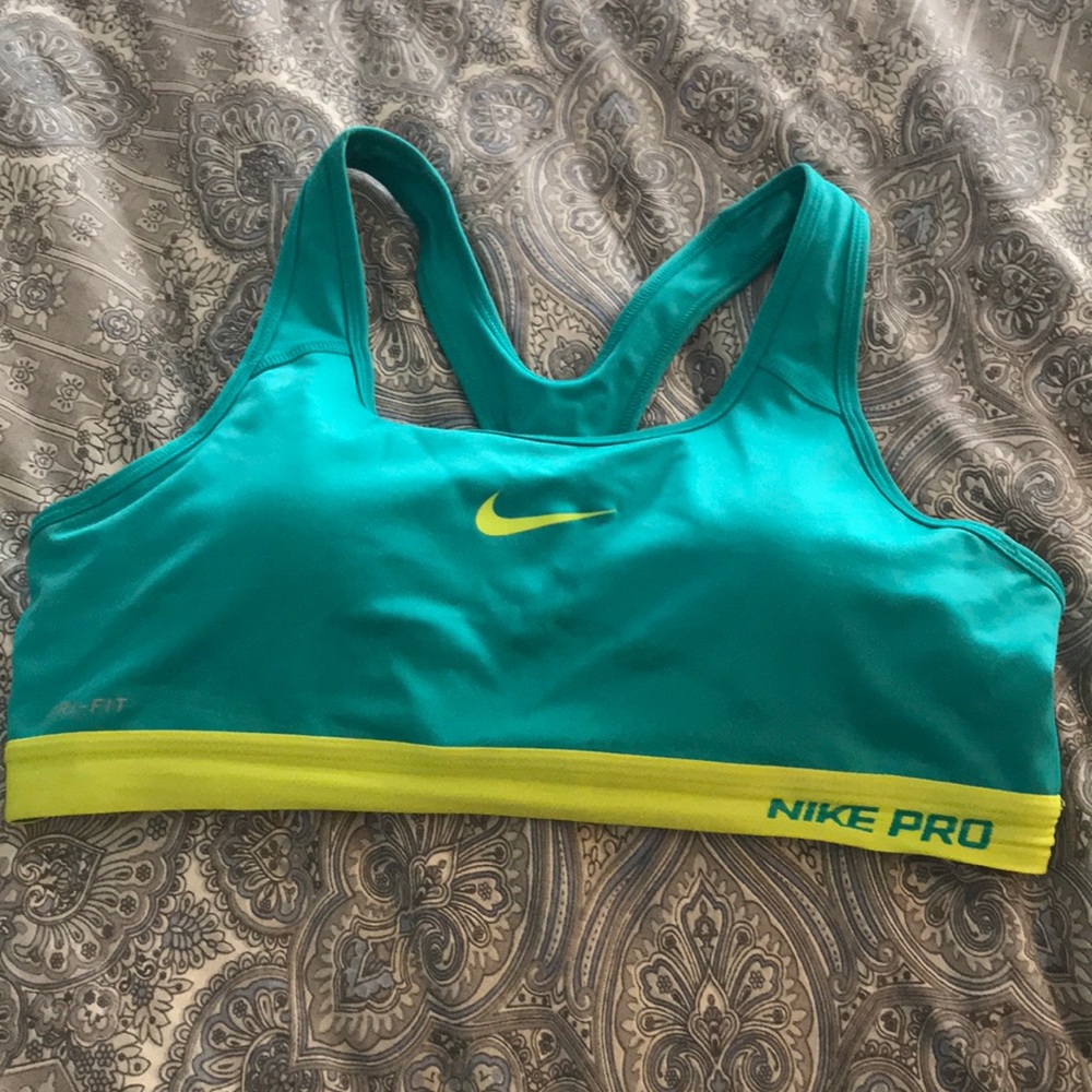 Turquoise &neon green Nike Pro Racerback Sportsbra